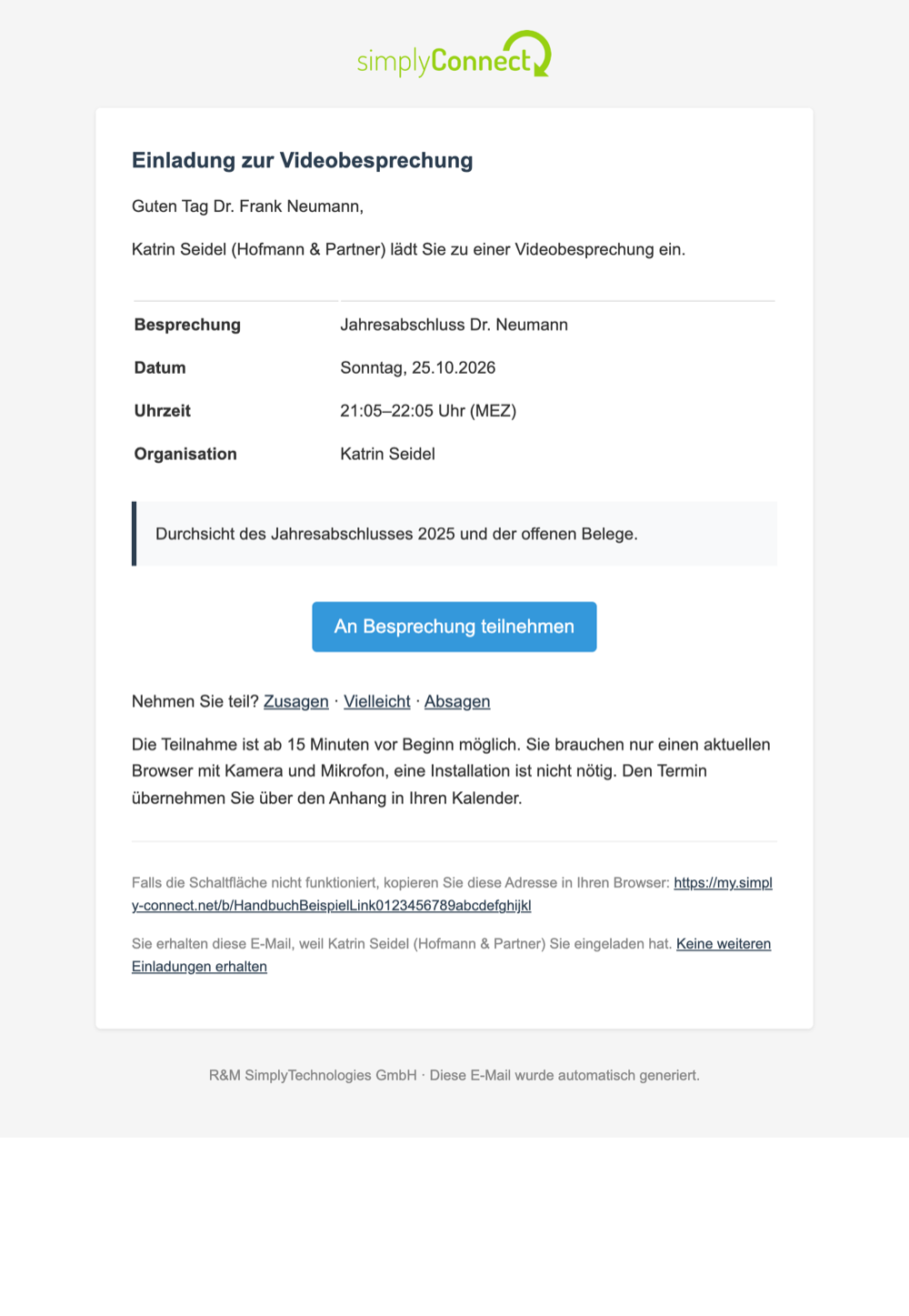 Einladungsmail an eine externe Person